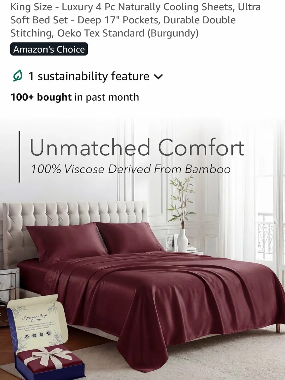Burgundy Bamboo Sheet Set - 4-Piece King